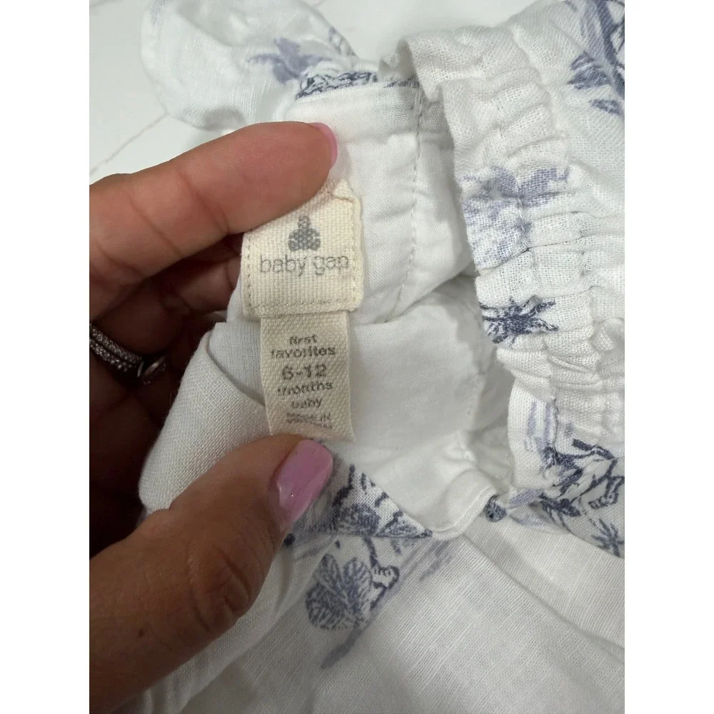 Baby Gap First Favorites 6-12M Safari Toile Gauze Top and Bloomer Set Blue White